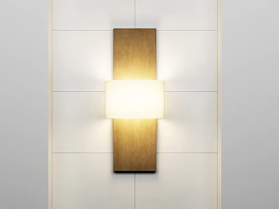 Modern Wooden Wall Lamp With White Lampshade Illuminating White Wall 3d model