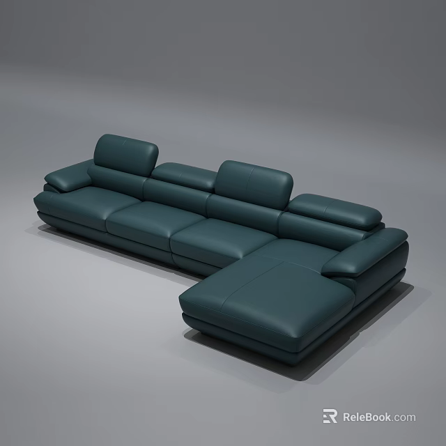 Modern Dark Green Leather L Shaped Sectional Sofa With Comfortable Spacious Seating 3d model