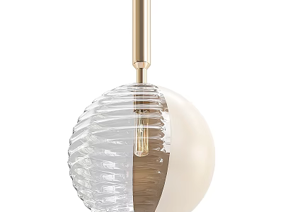 Modern Pendant Light With Golden Rod Transparent Textured Glass And White Half Globe Design 3d model