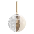 Modern Pendant Light With Golden Rod Transparent Textured Glass And White Half Globe Design