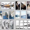 Modern Abstract Landscape Paintings With Blue Gold Black White Textures Lines And Vertical Horizontal Designs