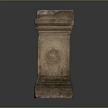 Ancient Stone Pedestal With Carved Texture And Historical Features On Gray Background