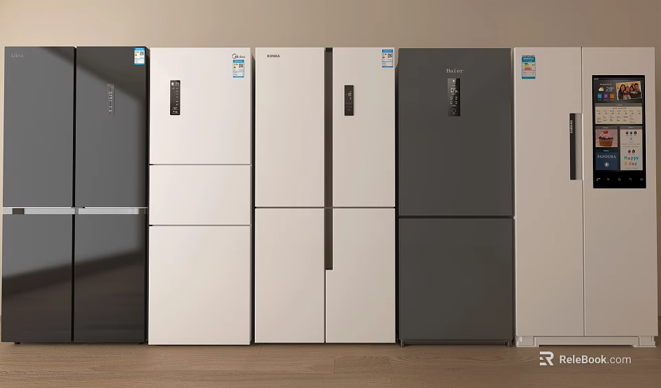 Display of Modern Refrigerators and Freezers in Assorted Colors and Multiple Styles 3d model 