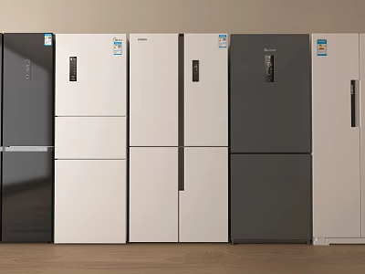 Display of Modern Refrigerators and Freezers in Assorted Colors and Multiple Styles 3d model