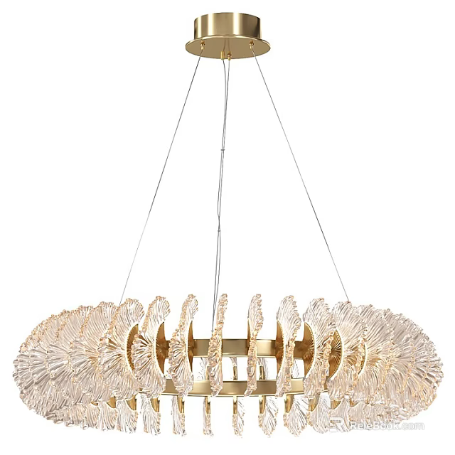 Elegant Modern Crystal Chandelier With Gold Metal Frame And Glass Petal Decorations 3d model 