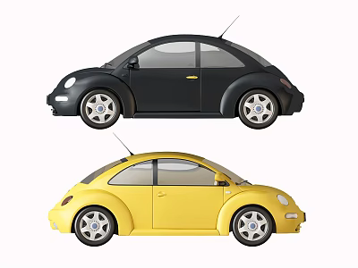 Two Black And Yellow Beetle Shaped Toy Cars For Kids Playtime Fun 3d model