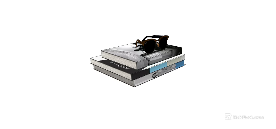 Stacked Hardcover Books With Eyeglasses On Top For Reading And 3d model 