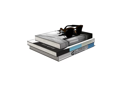Stacked Hardcover Books With Eyeglasses On Top For Reading And 3d model