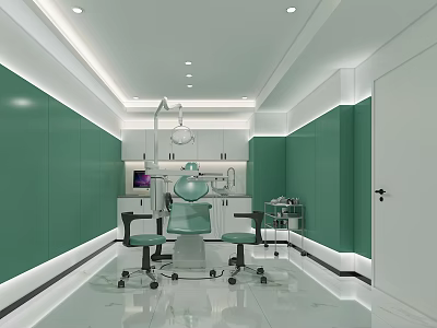 Modern Dental Clinic Interior With Green Walls White Ceiling And Medical Equipment 3d model