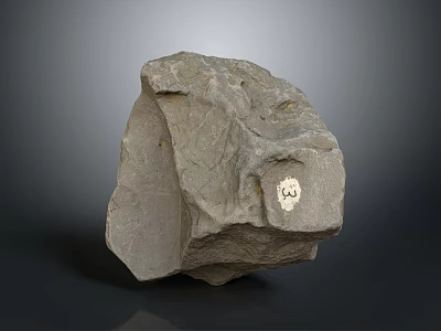 Natural Rough Stone Block Featuring Small Wood Inlay Design For Decoration 3d model