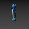 Fantasy Magical Weapon with Blue Feather Design and Glowing Crystal Core