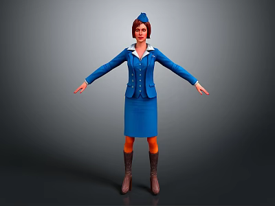 Game Movie Character Wearing Blue Uniform With Hat Red Hair Brown Boots Arms Outstretched 3d model