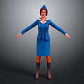 Game Movie Character Wearing Blue Uniform With Hat Red Hair Brown Boots Arms Outstretched