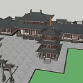 Traditional Ancient Chinese Architecture with Curved Eaves Dark Tiled Roof White Walls and Wooden Structure
