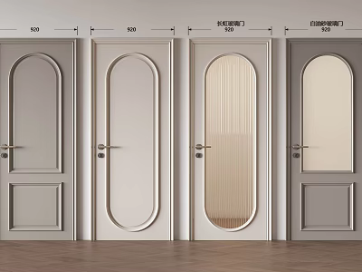 Hinged Interior Doors with Various Designs Glass Panels and Neutral Color Finishes 3d model