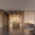 Modern Hotel Lobby Interior Design With Marble Reception Desk Wooden Walls And Ambient Lighting