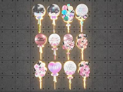 Pink Themed Photo Spot With Cartoon Balloons Glitter And Decorative Props 3d model