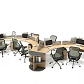Modern Office Workstations With Curved Layout Computers Chairs And Storage Shelves 3d model