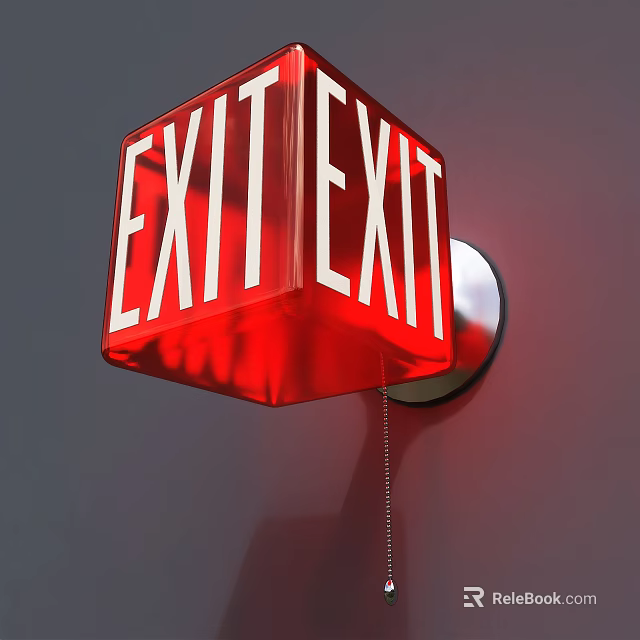 Red EXIT Sign Wall Light With Clear Acrylic Design And Mounted On Gray Wall 3d model 