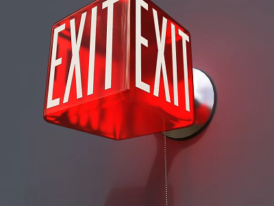 Red EXIT Sign Wall Light With Clear Acrylic Design And Mounted On Gray Wall 3d model