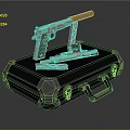 Pistol With Spare Parts Placed On Black Hard Case For Storage