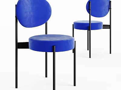 Modern Blue Velvet Single Chair With Black Metal Legs And Round Backrest 3d model