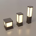 Three Modern Square Pillar Outdoor Lights With Illuminated Panels And Metal Base