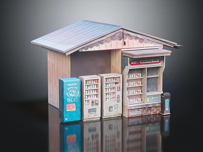 Diverse Commercial Equipment Setup With Automated Vending Machines And Retail Kiosk Elements 3d model