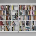 White Double Bookshelf Filled with Various Books on Multiple Shelves