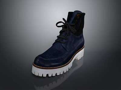 Navy Blue High Top Casual Boots With Laces And White Thick Sole For Daily Wear 3d model