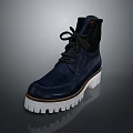Navy Blue High Top Casual Boots With Laces And White Thick Sole For Daily Wear