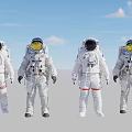 Four men in white spacesuits standing against blue sky with clouds 3d model