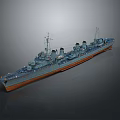 Detailed Naval Warship 3D Model With Turrets Chimneys Antennas And Blue Gray Hull