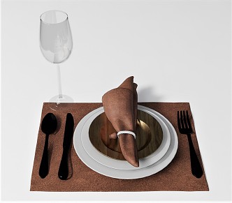 Modern Tableware Placemat Napkins Wine Glass Goblet Plate 3d model