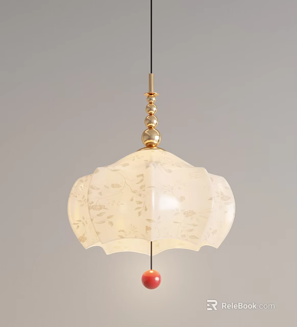 Elegant Vintage Chandelier with Gold Metal Frame and White Floral Shade 3d model 