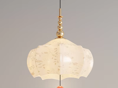 Elegant Vintage Chandelier with Gold Metal Frame and White Floral Shade 3d model