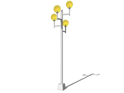 Outdoor Lamp Post With Four Yellow Spherical Lights And Modern Sturdy Metal Structure 3d model