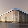 Modern Sales Office Building with Glass Curtain Wall Metal Exterior Surrounded by Trees And Grass