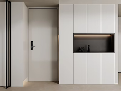 Modern White Shoe Cabinet Interior Design With Minimalist Storage And Built in Lighting 3d model