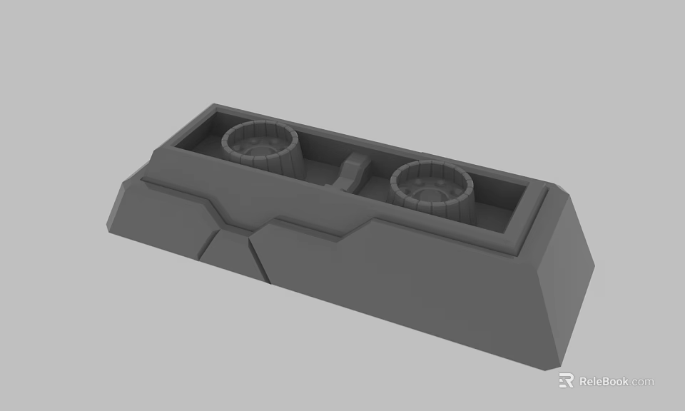 Gray Geometric 3D Model Base With Two Circular Grooves And Angular Edges 3d model 