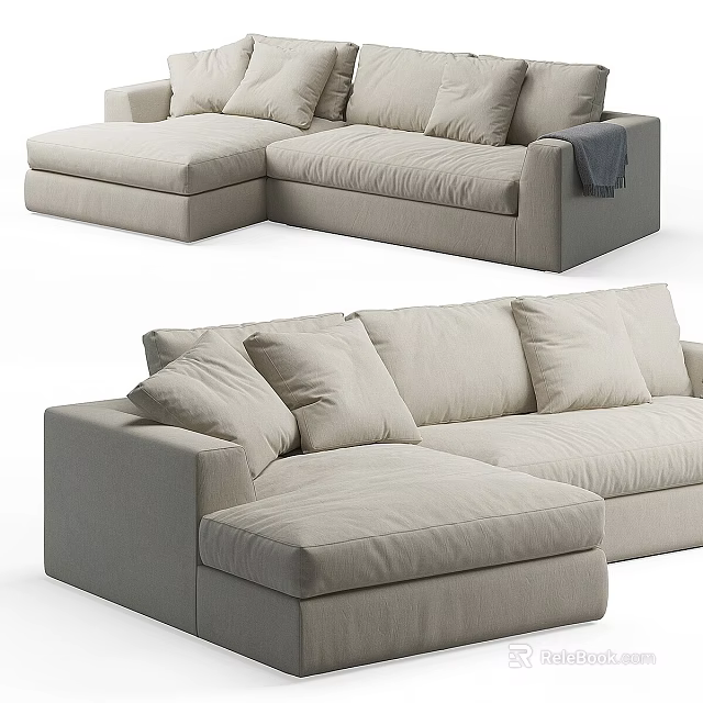 Modern Light Gray Sectional Sofa With Plush Cushions And Comfortable Design 3d model 