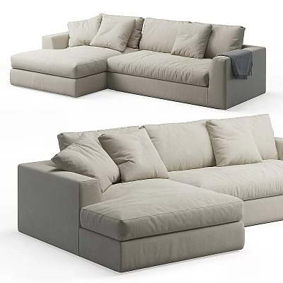 Modern Light Gray Sectional Sofa With Plush Cushions And Comfortable Design 3d model
