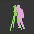 3D Model of Brown Suit Figure Standing By White Tripod With Device