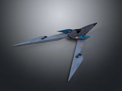 Futuristic Spacecraft Design With Gray Wings And Blue Thrusters For Space Exploration 3d model
