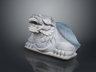 Intricate Dragon Turtle Stone Carving With Open Mouth And Scaled Body 3d model