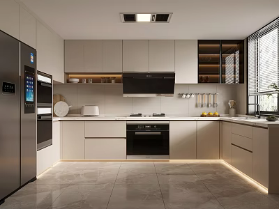 Modern Kitchen Interior With Stainless Steel Appliances Built-in Oven And Marble Countertops 3d model