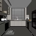 Modern Kitchen Interior With White And Gray Cabinets Window Blinds And Appliances 3d model