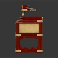 Traditional Chinese Wooden Decorative Cabinet With Red Gold Carvings And Open Panels