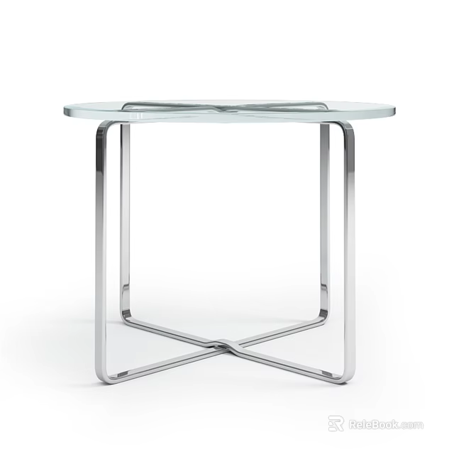 Contemporary Round Side Table With Clear Glass Top And Chrome Metal Frame Design 3d model 