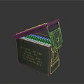 Military Green Ammunition Box with Stacked Bullets for Weapon Storage and Marked Text Details